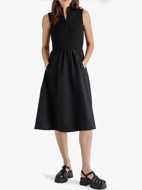 Steve Madden Black Sleeveless Zip-Front Midi Dress